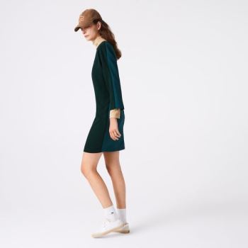 Lacoste Crew Neck Flowy Dress - Šaty Dámské Zelene | CZ-3fbDmA